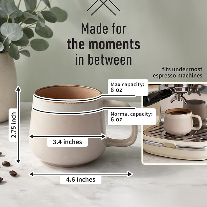 Ava Nord Small Ceramic Coffee Mugs Set of 4 | 8 oz Stoneware Coffee Cups | Lead-Free, Non-Toxic | Microwave & Dishwasher Safe | Comfortable Handle | Aesthetic Nordic Design for Cappuccino | Rose Sand