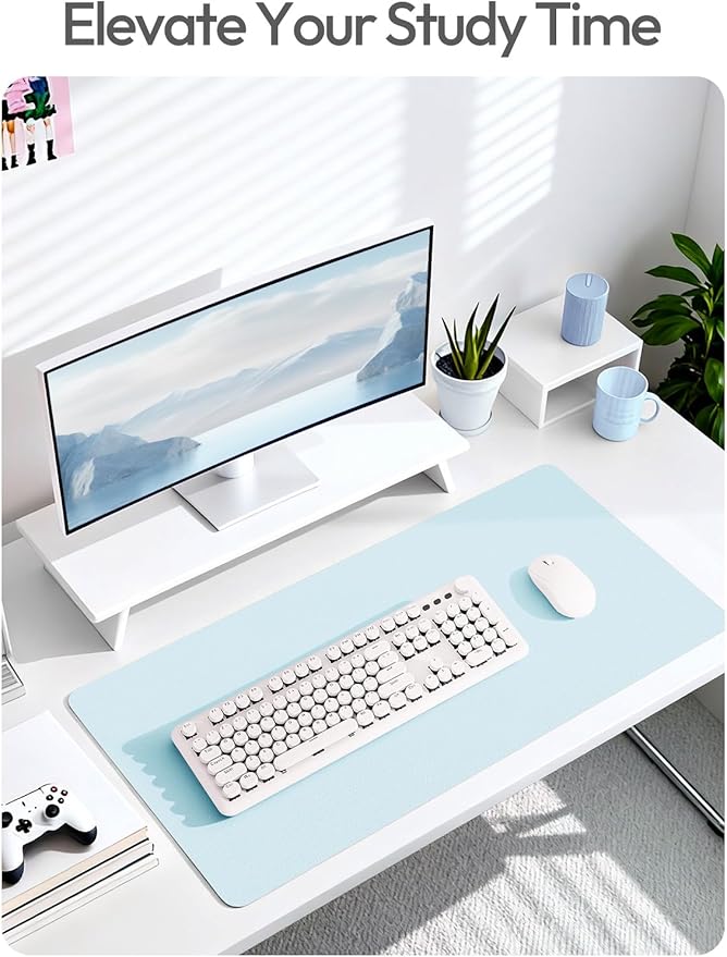YSAGi Leather Desk Protector, Office Mat, Large Mouse Mat, Non-Slip PU Leather Blotter, Laptop Desk Mat, Waterproof Writing Pad for Office and Home(Baby Blue, 42" x 17.2")