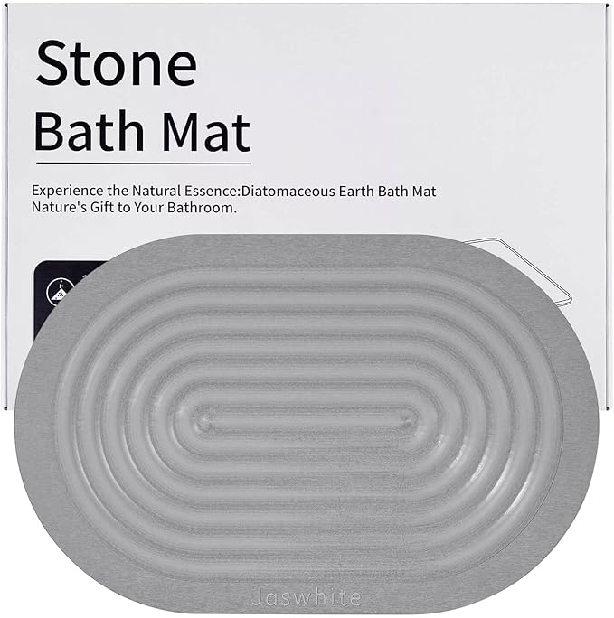 Stone Dish Drying Mat - Large Foldable Marbled Quick Drying Dish Mats, Stone Coasters Set of 4 Collapsible Ultra Absorbent Diatomaceous Earth Mats for Kitchen Counter Bathroom (Grey_Oval)