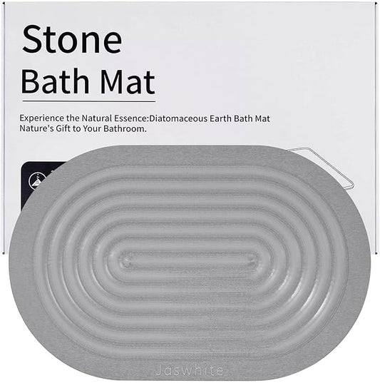 Stone Dish Drying Mat - Large Foldable Marbled Quick Drying Dish Mats, Stone Coasters Set of 4 Collapsible Ultra Absorbent Diatomaceous Earth Mats for Kitchen Counter Bathroom (Grey_Oval)