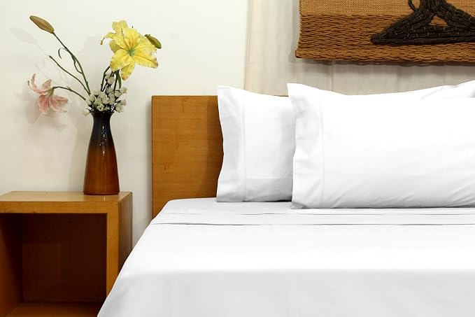 Organic Cotton Long Staple Silky Soft Single Pick Sateen Bed Sheet Set - Luxurious & Premium Hotel Quality - GOTS Certified - Solid Dyed (White, Queen (U.S. Standard))