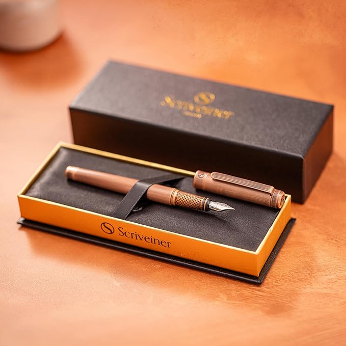 Scriveiner Luxury Fountain Pen - Stunning Copper Luxury Pen, Schmidt Gilded Nib (Medium), Converter, Best Pen Gift Set for Men & Women, Professional, Executive, Office, Nice Pens