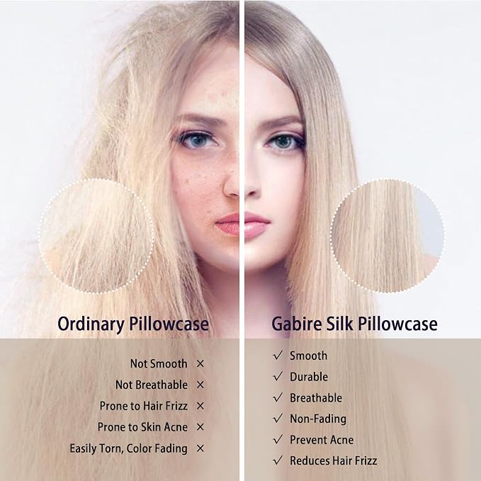 Gabire Mulberry Silk King Size Pillow Cases for Hair and Skin, Ultra Smooth Cooling Acne Pillow Case with Hidden Zipper Both Sides Real Silk Pillow Cases King (20"×36"), Beige