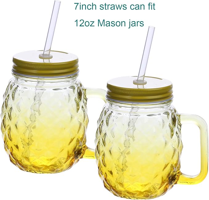 Dakoufish 7 Inch Clear Reusable Tritan Drinking Straws for 10 oz & 12 oz Short Mini Jar/Tumbler,Set of 12 Straws with Cleaning Brush (7inch, Clear)