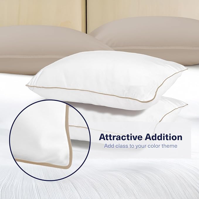 Kickoff Viscose Bamboo Pillowcase, Standard, Set of 2, 100% Organic Hidden Zippered Viscose Bamboo Pillow Case Standard Size, Cooling Pillow Cover for Hot Sleepers (20"x26", Trimmed, Iced Latte)