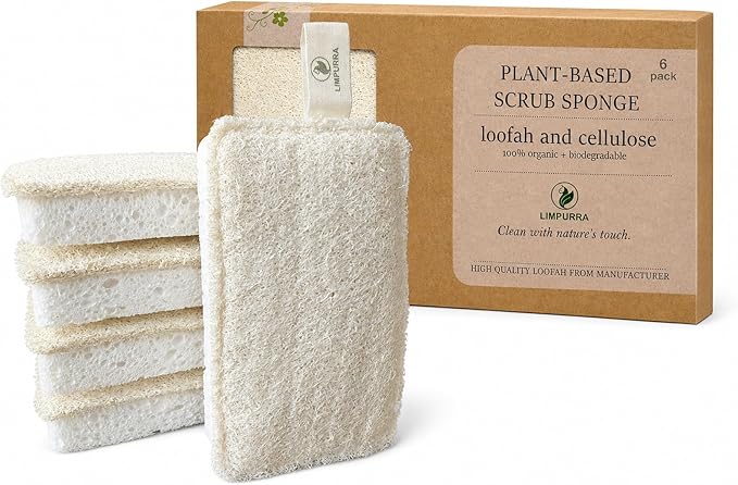 Natural Loofah Biodegradable Sponges Plant Based Kitchen Cleaning Supplies Plastic Free Luffa Sponges Dish Scrubber Cellulose Sponges Household Cleaning Tools Zero Plastic Products