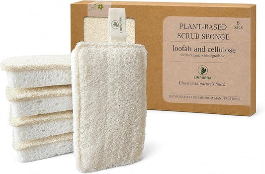Natural Loofah Biodegradable Sponges Plant Based Kitchen Cleaning Supplies Plastic Free Luffa Sponges Dish Scrubber Cellulose Sponges Household Cleaning Tools Zero Plastic Products