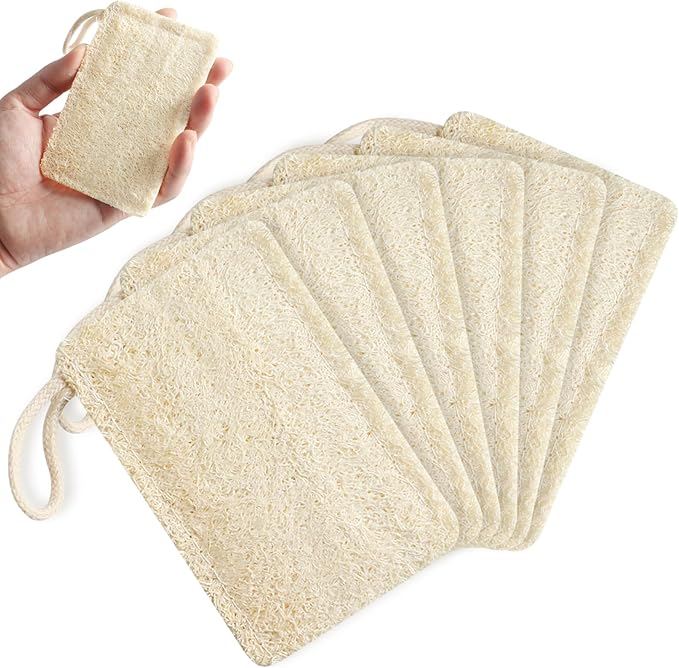 6 Pack Natural Loofah Dish Sponge, 100% Biodegradable Compostable Dishwashing Kitchen Dish Sponges with Cotton Hanging Loop for Kitchen, Bathroom, Household