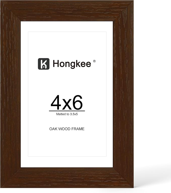 Hongkee 4x6 Oak Wood Picture Frame, Display Photos 3.5 x 5 with Mat or 4 x 6 without Mat - Tempered Glass Cover, Horizontal and Vertical Display for Wall or Tabletop (Walnut, Set of 1)