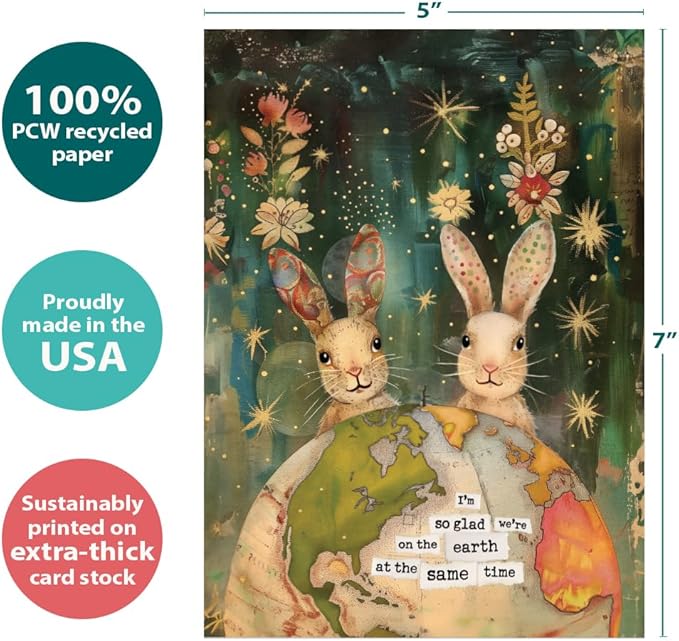 Tree-Free Greetings - Birthday Card - Artful Designs - 1 Greeting Card + Matching Envelope - Made in USA - 100% Recycled Paper - 5 x 7 - Earth Rabbits (GO69862)