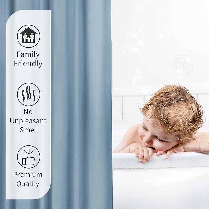 Gibelle Long Shower Curtain Liner 72 x 78 Inches, Light Blue Shower Curtain Liner, Washable Waterproof Fabric Bathroom Shower Curtain