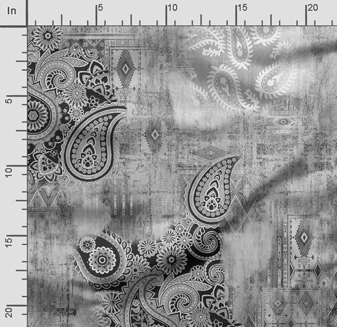 Soimoi Asian Print - Gray, Viscose Rayon Fabric Material - 42 Inch Wide, 1 Yard, Unstitched Material for Dresses, Blouses, Skirts, Sleepwear, Kids Clothing