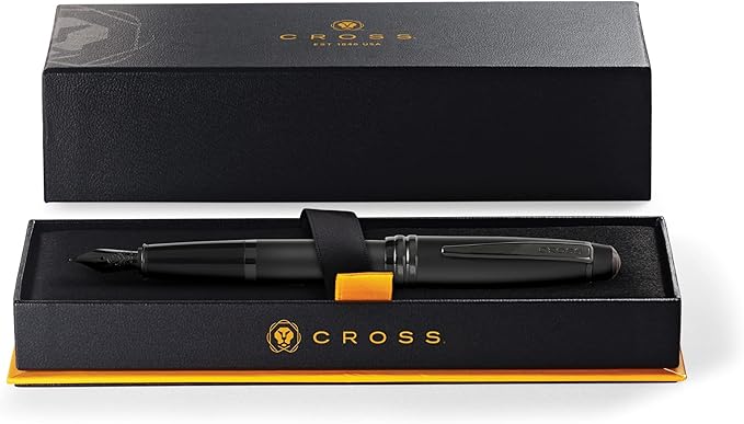 Cross Bailey Matte Black Lacquer Stainless Steel Medium Nib Fountain Pen - Professional Fountain Pen for Effortless Writing - Refillable - Black Ink - Gift-Ready
