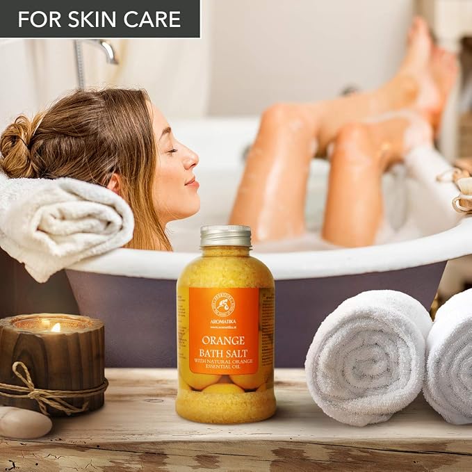 Orange Bath Salts w/Natural Orange Essential Oil 21.16 Oz - Good for Beauty - Bathing - Body Care - Wellness - Spa - Bath (Pack of 2)