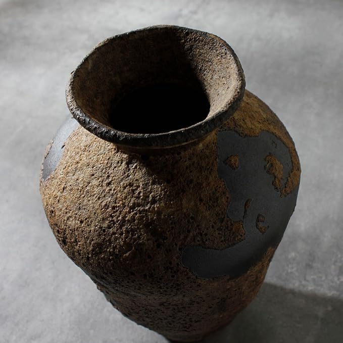 Rusty Ceramic Vase, Pottery Farmhouse Flower Vase for Centerpieces, Wabi Sabi Decorative Vase for Table, Living Room, Bedroom, Bathroom