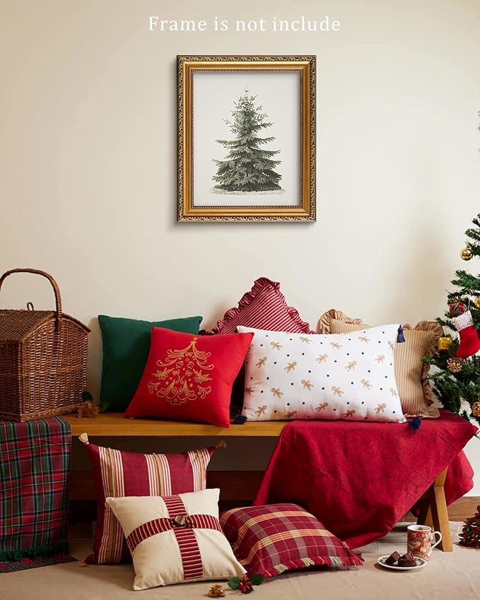 Vodefoad Vintage Christmas Tree Wall Art Retro Neutral Antique Holiday Christmas Tree Painting vintage Christmas Pine Tree Art Prints Painting Vintage Christmas Decor for Holiday - 8x10Inch Unframe