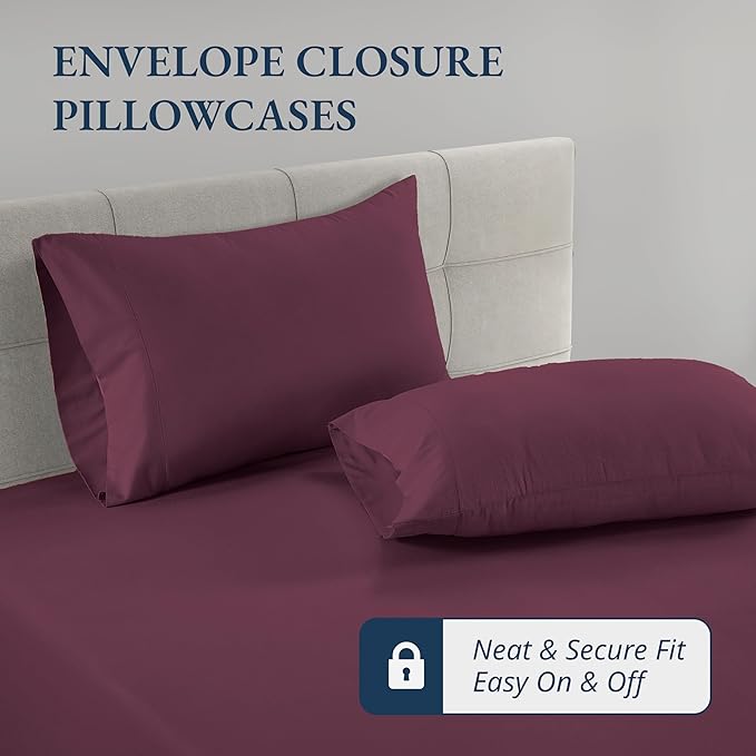 LANE LINEN Twin XL Fitted Sheet Set (No Flat Sheet) - 100% Organic Cotton Soft & Breathable Percale Weave Fitted Sheet Set For Extra Comfort - GOTS Certified - 15'' Deep Pocket - Windsor Wine