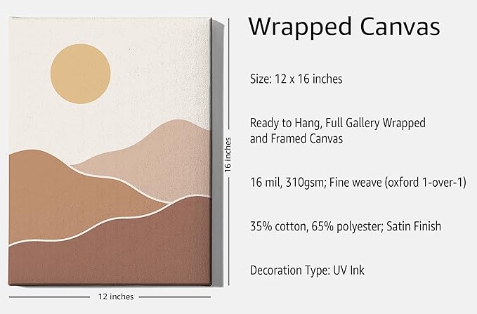 Y2K BOO Organic Abstract Shapes Wrapped Canvas Wall Art Minimalist Botanical Silhouette Earth Tones Terracotta 12x16 Inch Gallery Stretched Modern Home Wall Art Decor