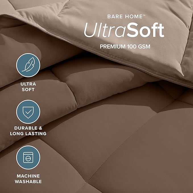 Bare Home Full Comforter - Reversible Colors - Goose Down Alternative - Ultra-Soft - Premium 1800 Series - All Season Warmth - Bedding Comforter (Full, Cocoa/Taupe)