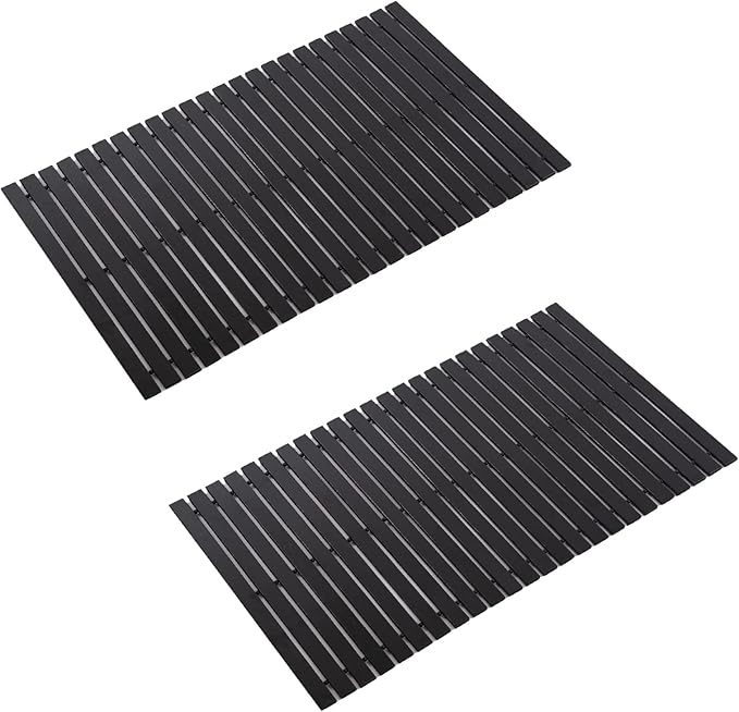 Bath Mat Bathroom Rugs Floor Wood Shower Bathtub Waterproof Non Slip Black Accessories 16x24 Inch Easy to Clean, 2 pcs