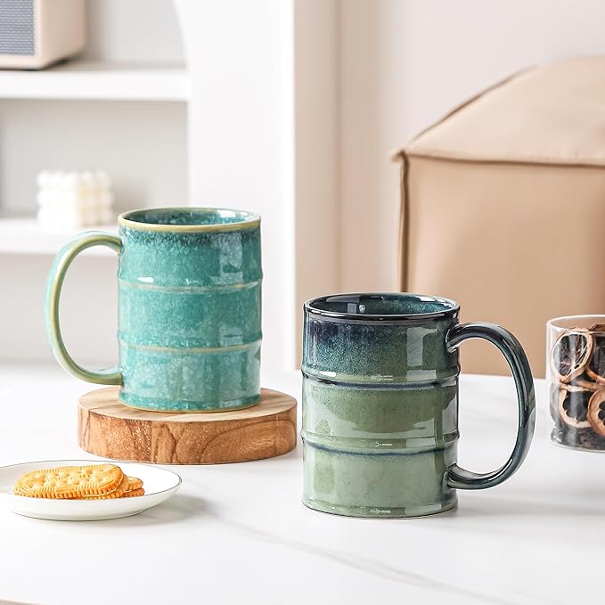 Coffee Mug, 22 oz Beer Mugs Large Ceramic Coffee Mug Tea Cups, Handmade Mug with Big Handle for Office and Home, Dishwasher and Microwave Safe (Blue Green)