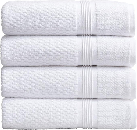 Market & Place 100% Cotton Waffle Weave Bath Towels Set of 4 – Soft, Quick-Dry, Lightweight, Textured Bathroom Towels – White | Zoey Collection