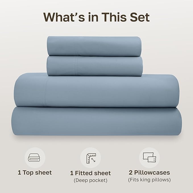 California Design Den Cal King Sheets Set - Soft 100% Organic Cotton Sheets with Deep Pockets, Crisp Percale, Breathable and Durable Bedding Set - Blue Hydrangea