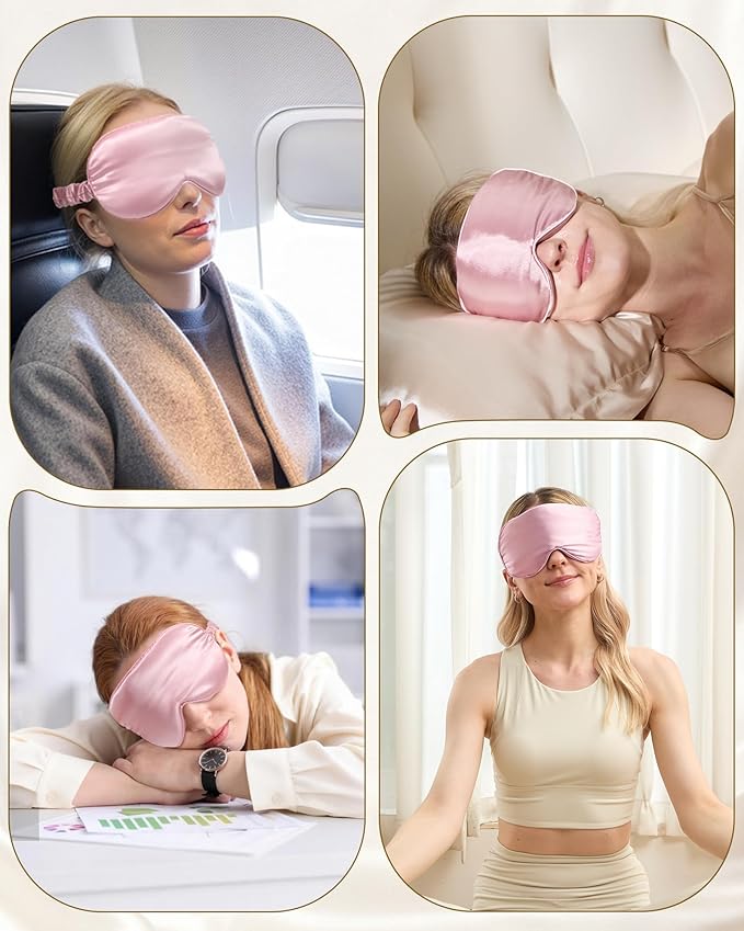 BeeVines Pure Silk 3D Contoured Sleep Mask for Women, Luxury 100% 22 Momme Mulberry Silk 3D Contoured Eye Mask for Lash Extensions, Zero Eye Pressure & Blackout(Pink)