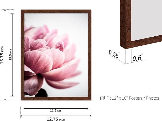 Monem Art Pink Peony Macro Photography Print - Minimalist Floral Art Poster - Wall Decor for Living Room, Bedroom or Office - 12x16 Brown Framed Wall Art by Mareike Bohmer