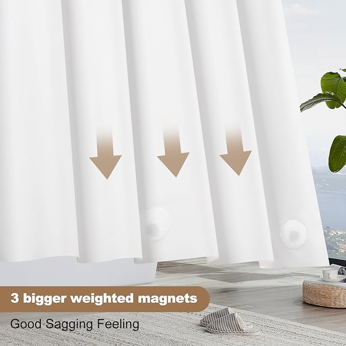 UFRIDAY White Long Shower Curtain Liner 72 x78 inch Premium PEVA,Heavy Duty Shower Curtain with 3 Weighted Magnets, Plastic Waterproof Bath Curtains with 12 Hooks