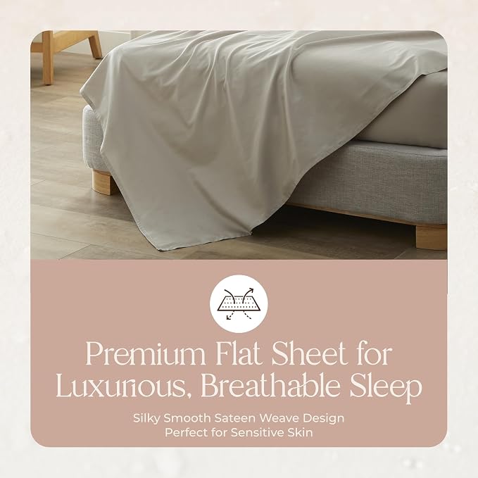 Certified Organic Full Flat Sheet Only - 100% Organic Cotton Top Sheet with Luxurious Soft and Breathable 300 Thread Count Sateen Weave Finish - GOTS & Fairtrade Certified (Pewter, Full)