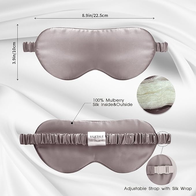Mulberry Silk Blackout Adjustable Sleep Eye Mask for Men/Women Travel Plane,Taupe