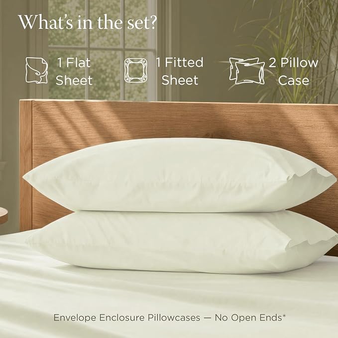 Threadmill Luxury Organic Cotton Sheets - Certified by GOTS - King, 4 Piece, Ivory - Premium Sheet Set - Smooth and Cool Bedding with Perfect Elastic Deep Pocket Fit