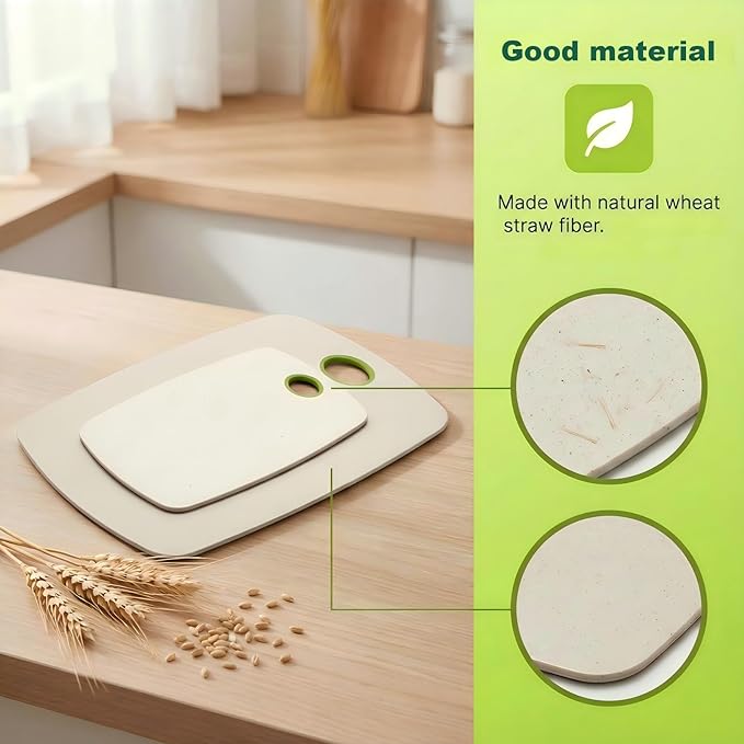 2-Piece Wheat Straw Cutting Boards Set, 2 Sizes with Secure Non-Slip Base, Dishwasher Safe, Gentle on Knives, Plastic - Gluten Free & BPA Free Chopping Boards for Kitchen