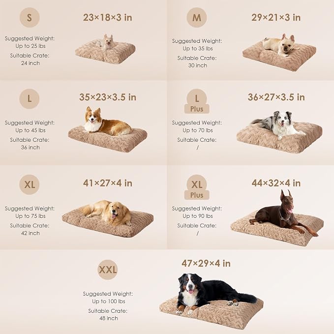 EHEYCIGA XXL Washable Dog Bed for Crate 47x29 Inch, Kennel Pad for Extra Large Dogs Up to 100 lbs, Plush and Comfy Pet Sleeping Mat, Camel