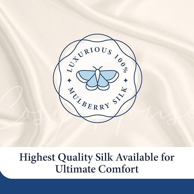 Cosy House Collection 100% Pure Silk Pillowcase | Pure Mulberry Silk - Cooling, Breathable, 22 Momme 6A High-Grade Fibers + Hidden Zipper Closure (Standard, White)
