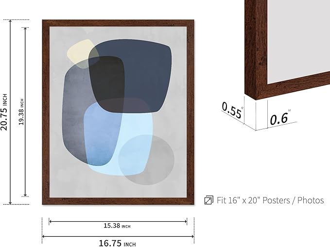 Monem Art Abstract Blue Shapes Print - Scandinavian Minimalist Art Poster - Wall Decor for Living Room, Bedroom or Office - 16x20 Brown Framed Wall Art by Mareike Bohmer
