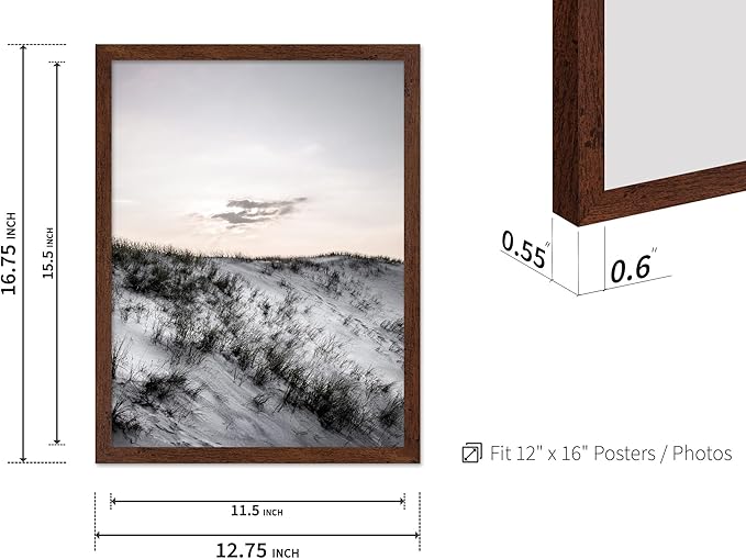 Monem Art Snowy Sand Dunes Landscape Print - Minimalist Winter Nature Poster - Wall Decor for Living Room, Bedroom or Office - 12x16 Brown Framed Wall Art by Mareike Bohmer