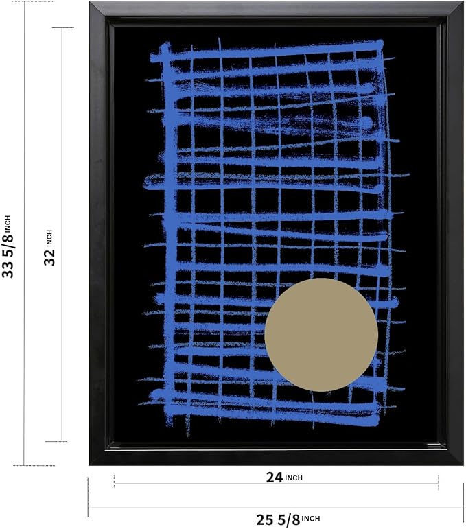 Monem Art Blue Grid Abstract Geometric Print - Modern Minimalist Art Poster - Wall Decor for Living Room, Bedroom or Office - 24x32 Black Framed CANVAS Wall Art by Mareike Bohmer