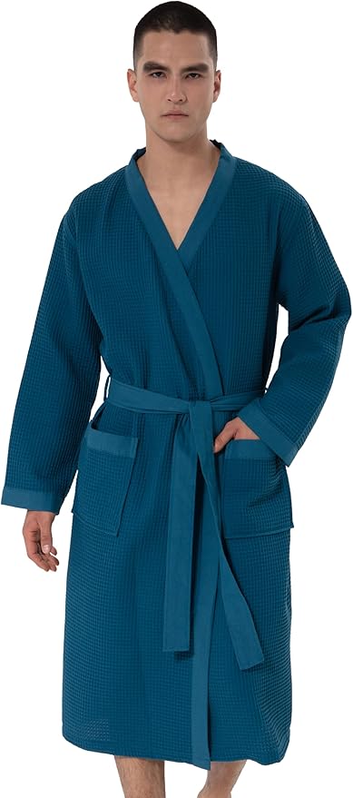 SEYANTE Turkish Cotton Waffle Robe for Men – Organic GOTS Certified Spa Bathrobe, Lightweight Kimono, Soft Cotton Bathrobe