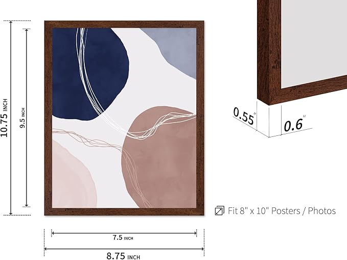 Monem Art Abstract Organic Shapes Print - Scandinavian Blue Geometric Poster - Wall Decor for Living Room, Bedroom or Office - 8x10 Brown Framed Wall Art by Mareike Bohmer