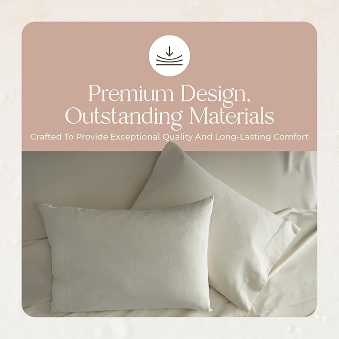 100% Organic Flannel Sheets Twin Size - GOTS Certified 100% Cotton Flannel Sheets Set with Comfortable Soft Brushed Finish & Deep Pocket - 1 Flat 1 Fitted & 1 Pillowcase (Natural, Twin)