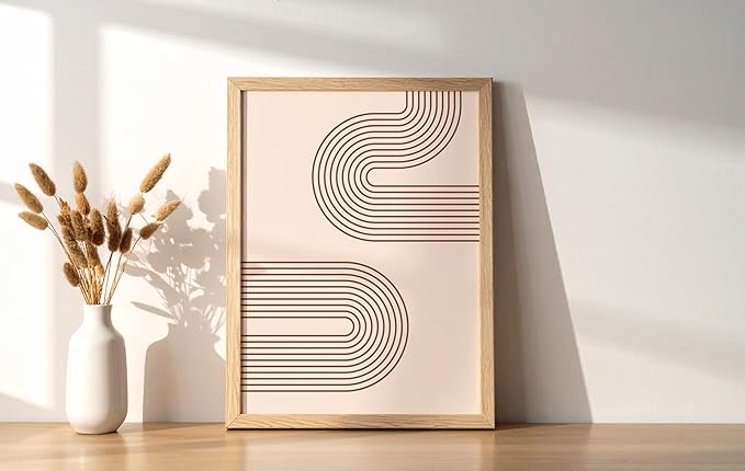 Y2K BOO Abstract Double Wavy Arch UNFRAMED Wall Art Minimalist S-Shape Lines Earth Tones Terracotta Brown 8x10 Inch Heavyweight Paper Boho Geometric Studio Decor