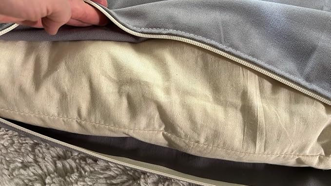 Natural Cotton Canvas Dog Bed – Raw Cotton Filled Pet Cushion Insert, Breathable Eco-Friendly Dog Mattress, Durable Washable Cover with Zipper (Blue Gray, Large 48"x30"x5")