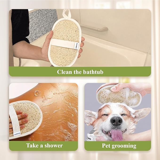 Premium Egyptian Natural Loofah Sponge 100% Plant-Based Exfoliating Body Scrubber Dye-Free Biodegradable Shower Pouf Deep Cleansing for Body Back and Face, Women & Men (2 Pack)