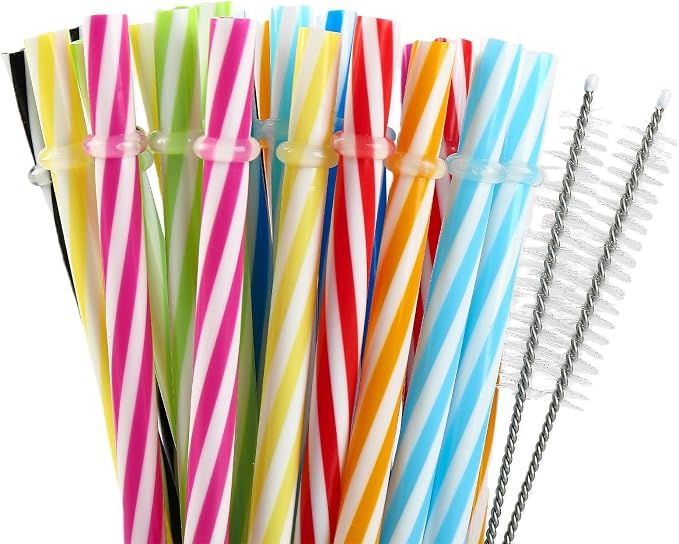 25 Pieces Reusable Plastic Straws with 2 Cleaning Brushes, BPA-Free 10.5" Long 0.29" Diameter, Colorful Hard Drinking Straws for 16-32 oz Tumblers and Mason Jars
