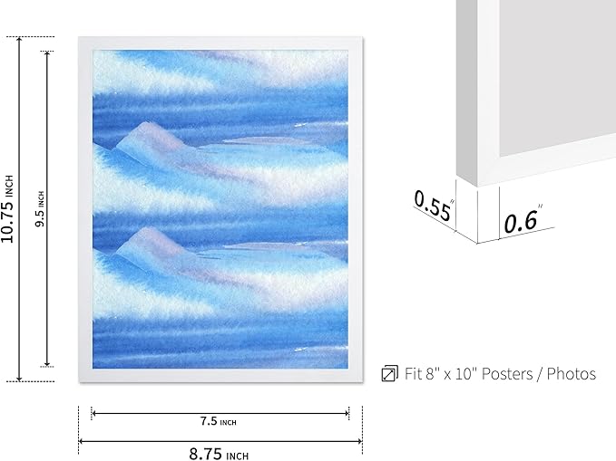 Monem Art Blue Watercolor Abstract Landscape Print - Minimalist Ocean Horizon Art Poster - Wall Decor for Living Room, Bedroom or Office - 8x10 White Framed Wall Art by Rs Lab Studio