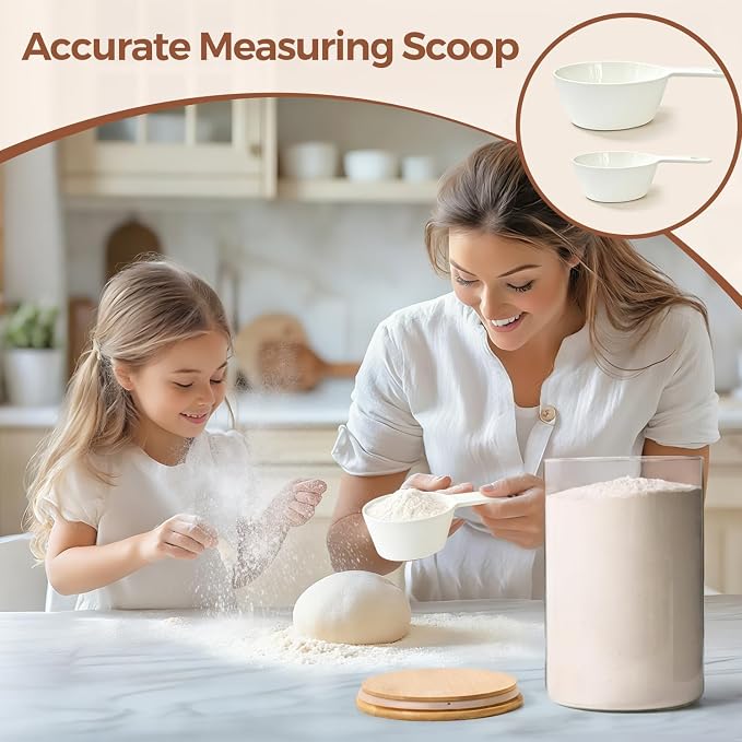 ComSaf Flour Sugar Storage Containers 4 Qt, 2 Pack Glass Flour Container | 26.6cm/10.5in Tall, 128oz/1 Gallon Large Glass Storage Containers, 15cm/5.9in Extra Wide Mouth, 4.6lb Flour Jar, BPA Free