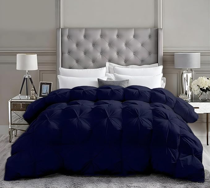 Oversized King Down Alternative Comforter 132x120 Inch Navy Blue – 500 GSM Ultra Soft Breathable, Luxury Pintuck Pinch Pleat, All Season Duvet Insert with Corner Tabs, Machine Washable