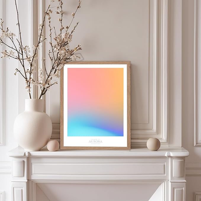 Monem Art Aurora Gradient Abstract Print - Minimalist Geometric Color Field Poster - Wall Decor for Living Room, Bedroom or Office - 8x10 Beige Framed Wall Art by Rs Lab Studio